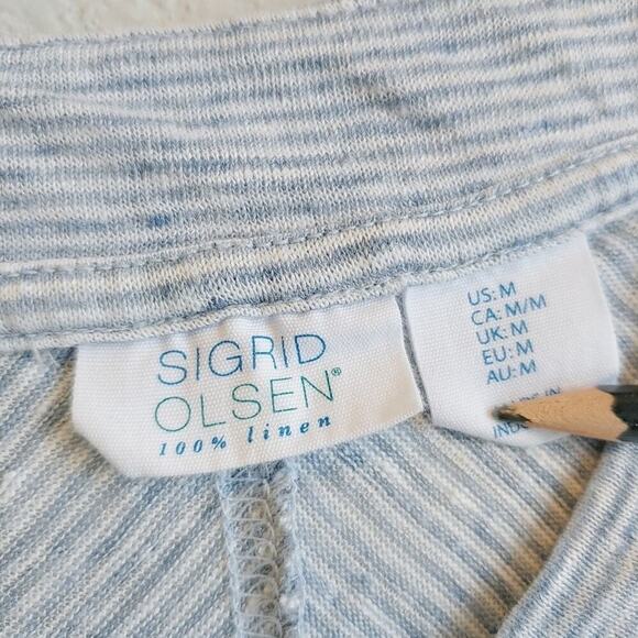 Sigrid Olsen Linen Striped V-Neck Tank Top Sz M - Picture 5 of 7